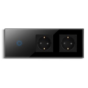 TECH WAVE touch stakleni panel sa jednom tipkom i utičnicama- crna
