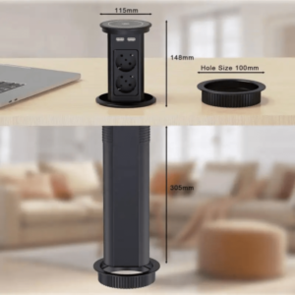 LED Automatska izvlačna utičnica 2EU+3USB 2A/1C+QI+BT - Image 3