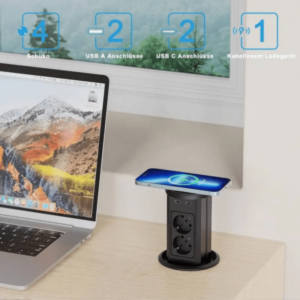 LED Automatska izvlačna utičnica 2EU+3USB 2A/1C+QI+BT - Image 4